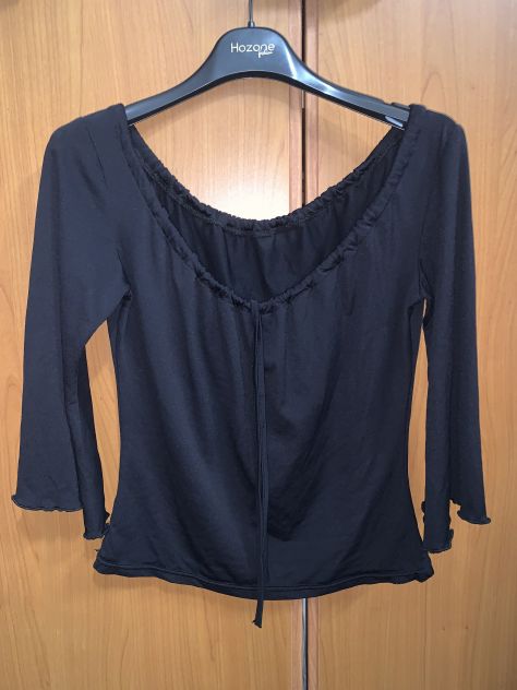 UNA MAGLIETTA DA DONNA/RAGAZZA,VINTAGE,NERA,CON MANICHE A 3/4 ELASTICIZZATA,TG S - Foto 2