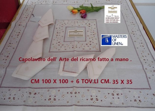 TOVAGLIE TOVAGLIETTE LINO RICAMO A MANO 4 modelli - Foto 7