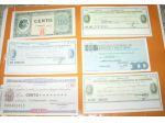 5 miniassegni - italia 1970 + 1 buono fiorucci da lire 100