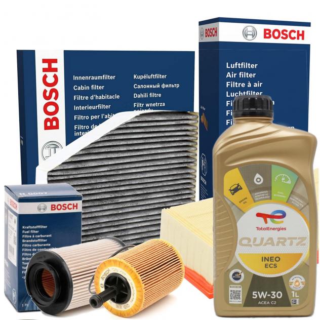 KIT TAGLIANDO 4 FILTRI BOSCH 4LT OLIO TOTAL ECS 5W30 PEUGEOT 208 1.6 HDI