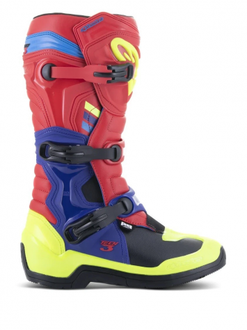 Stivali Moto Off-Road Alpinestars Tech 3 Taglia 44.5 EU - Rosso/Blu/Giallo Fluo