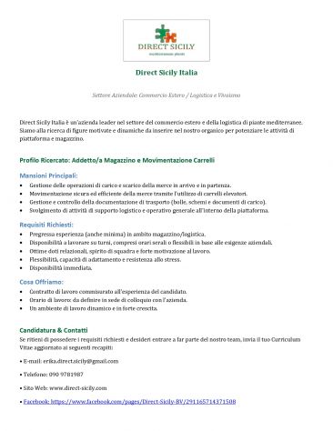 ASSISTENTE PIATTAFORMA LOGISTICA Settore Aziendale: Commercio Estero / Logistica