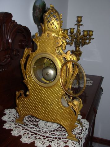 Trittico in bronzo zecchinato - Orologio &amp; 2 Candelabri. - Foto 8