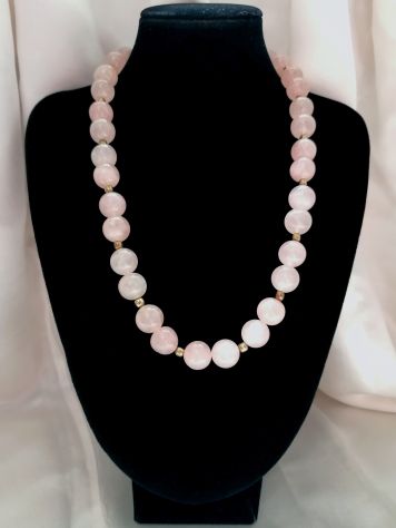 IMPORTANTE COLLANA REGOLARE GIROCOLLO DI QUARZO ROSA CHIUSURA ARGENTO. - Foto 2