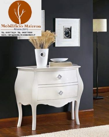 Mobili Classici Palermo Comò Bombato con 2 Cassetti Color Bianco Brillante Nuovo