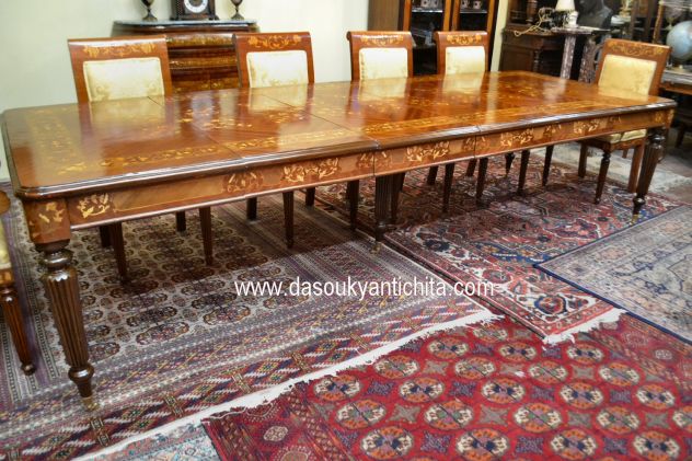 Tavolo da pranzo e da riunioni stile inglese intarsiato allungabile a 328 cm. - Foto 9