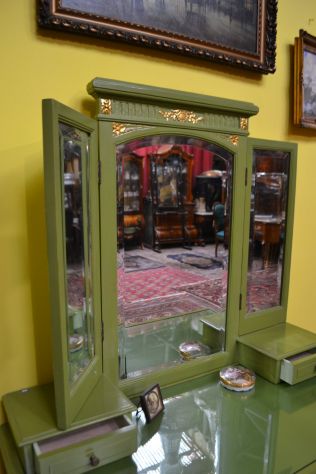 Toiletta con sedia stile Luigi XVI laccata verde salvia anni 50 - Foto 4
