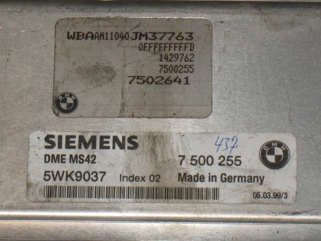 7500255 CENTRALINA MOTORE BMW SERIE 5 2.5 2.8 7500255 5WK9037 DME MS42 - Foto 2