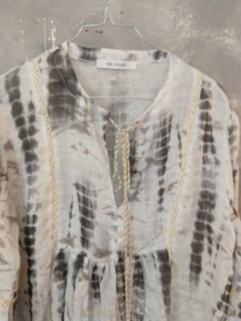 Camicetta in 100% garza di lino made in Italy, bianca Tye die grigio L - Foto 8