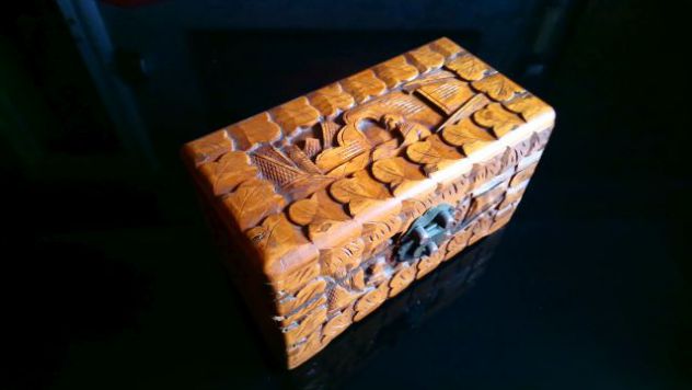 Splendido antico portagioie in legno intarsiato a mano - Foto 3