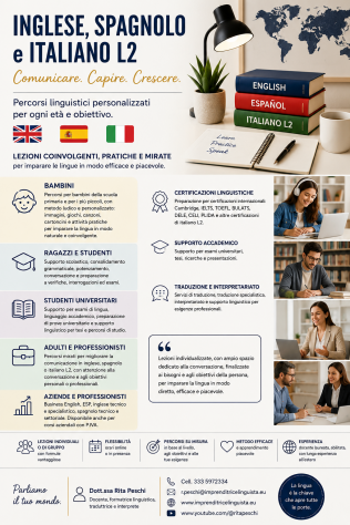 INGLESE, SPAGNOLO, ITALIANO L2 CORSI E LEZIONI