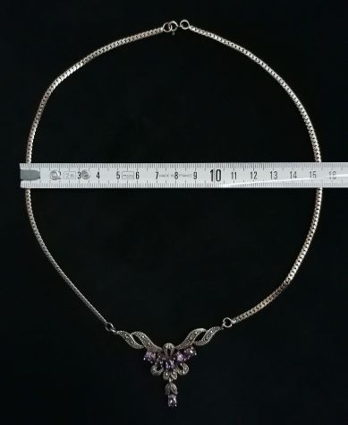 SPETTACOLARE E RAFFINATO COLLIER IN ARGENTO CESELLATO, AMETISTE E MARCASITI. - Foto 7