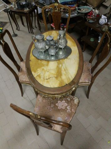 salottino intarsiato imperiale tavolo con 4 sedie intarsiate - Foto 6