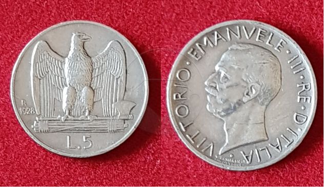 ITALIA 1928 Moneta 5 lire Argento SPL - Foto 3