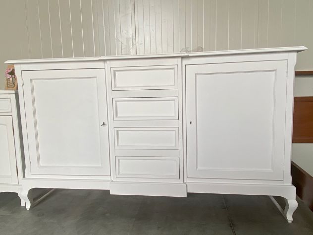 NUOVO CREDENZONE 2 ANTE 4 CASSETTI DI VERO LEGNO IN FINITURA BIANCO LACCATO - Foto 9