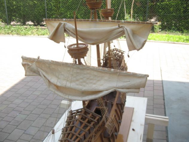 VELIERO MARCO POLO 1263 IN LEGNO REALIZZATO A MANO  PEZZO UNICO!!!!!! BELLISSIMO - Foto 5