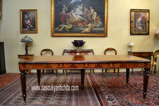 Tavolo da pranzo-riunioni intarsiato stile inglese allungabile fino a 232 cm. - Foto 7