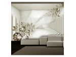 Fotomurale Adesivo In 3D Beige Con Le Sfere Dorate