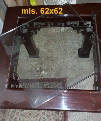 TAVOLINO mogano massiccio con piano in cristallo