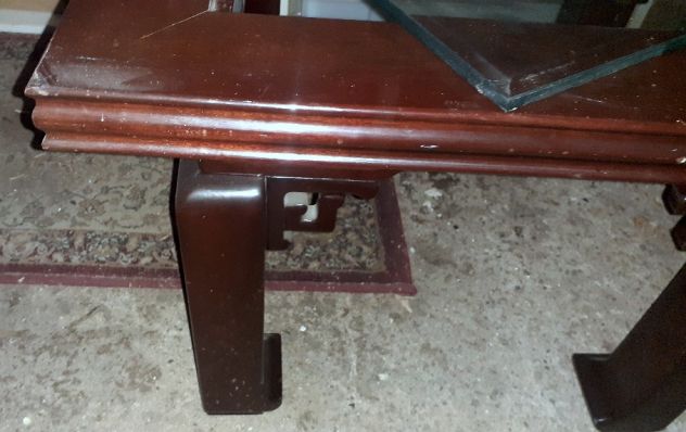 TAVOLINO mogano massiccio con piano in cristallo - Foto 3