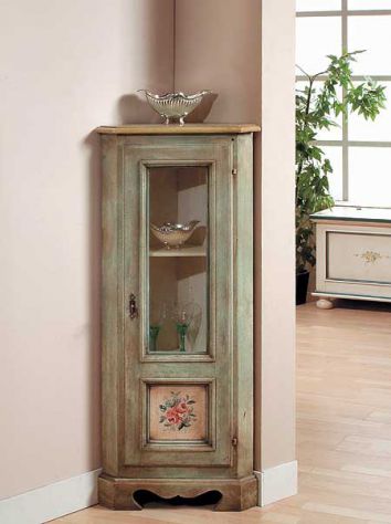 Mobili Rustici Bergamo Credenza Angolo 1 porta 2 ripiani laccato decorato