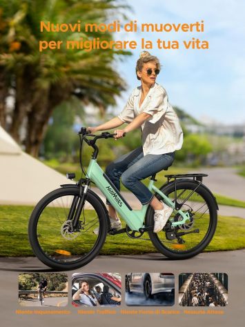 Bicicletta Elettrica HillMiles 250W MileCity1 LATTE E MENTA - Foto 4