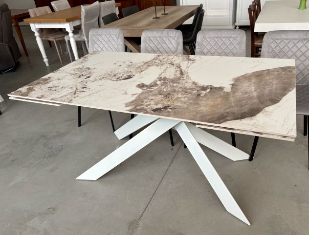 NUOVO TAVOLO 160x90 ALL. 240x90 PIANO VETRO CERAMICA GAMBE FERRO BIANCO - Foto 9