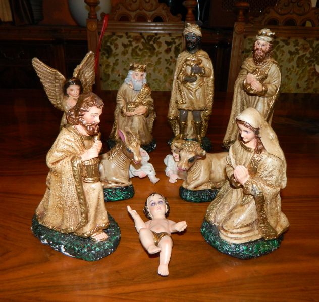 Statue natività in gesso 11 personaggi 24 cm