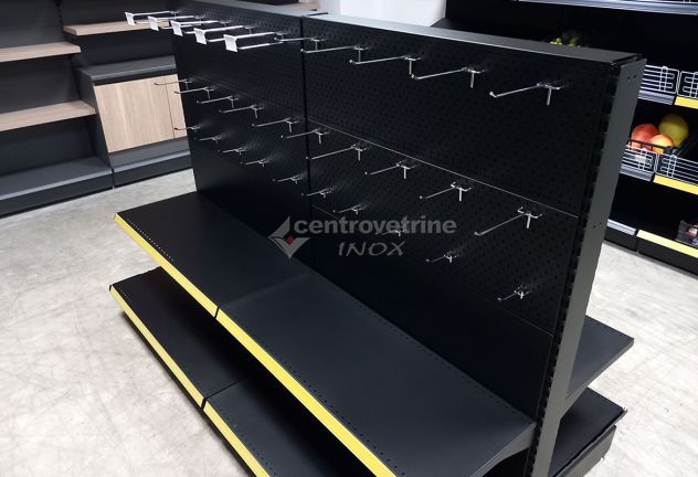 GONDOLA IN FERRO NERO FORATA DA 203 CON PIANO BASE 50 E PIANI DA 40 - Foto 6