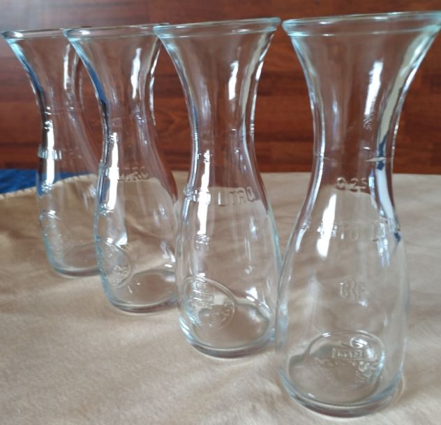 4 PZ BROCCA 250ML MISURA CARAFFA IN VETRO COLLO D'OCA PER ACQUA VINO QUARTO LITR - Foto 6