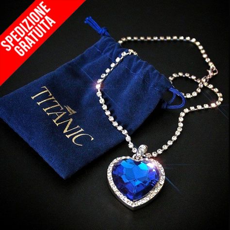 GIOIELLI TITANIC SET COLLANA + ORECCHINI + BRACCIALE CUORE BLU DELL'OCEANO