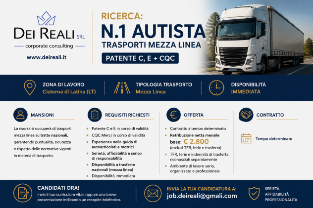 Autista per Trasporti in Mezza Linea – Cisterna di Latina