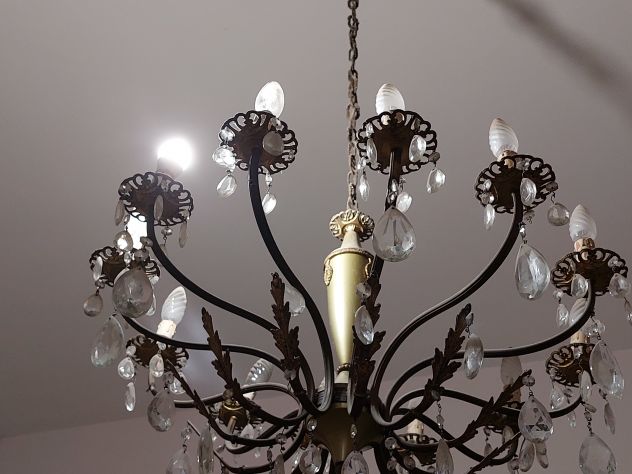 Pregiato lampadario vintage fine anni 50 In metallo dorato  con 12 punti luce - Foto 8