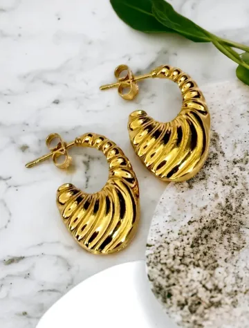 Gold Chunky Huggie Hoop Earrings for Women - Foto 5