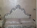 Letto barocco intagliato foglia argento pelle Swarovski