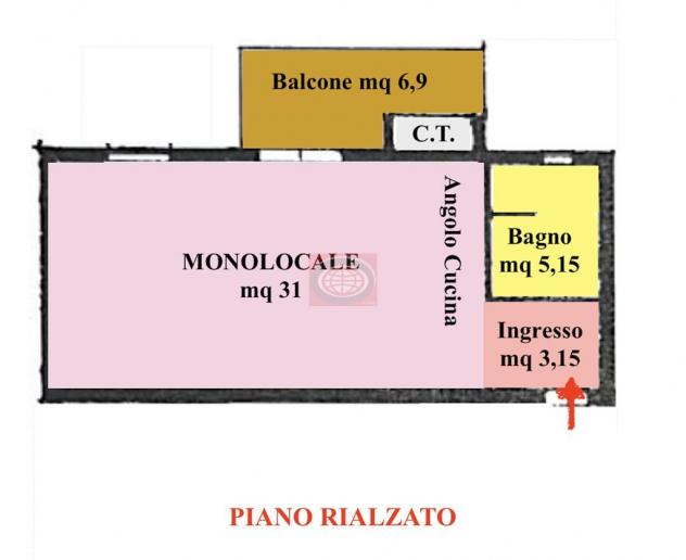CESENA Case Finali (MC132): monolocale arredato con balcone, cantina e garage nel piano interrato.