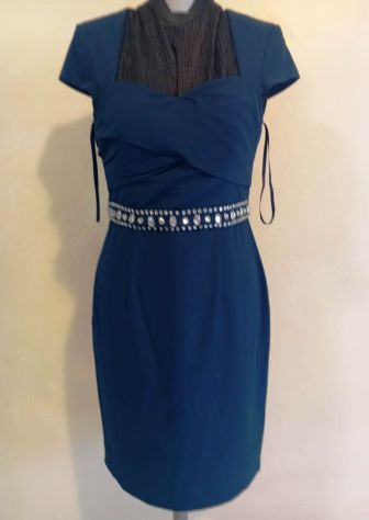 Abito corto blu Ashley Brooke tg 42 semi aderente con cintura in strass - Foto 8