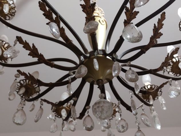 Pregiato lampadario vintage fine anni 50 In metallo dorato  con 12 punti luce - Foto 6