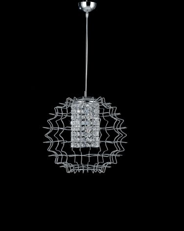lampadario 2 luci spina nuovo moderna forma sferica cromata pendagli cristalli