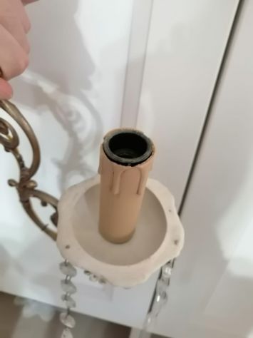 Coppia di vecchie applique funzionanti in ottone, ceramica, vetro e metallo. - Foto 3