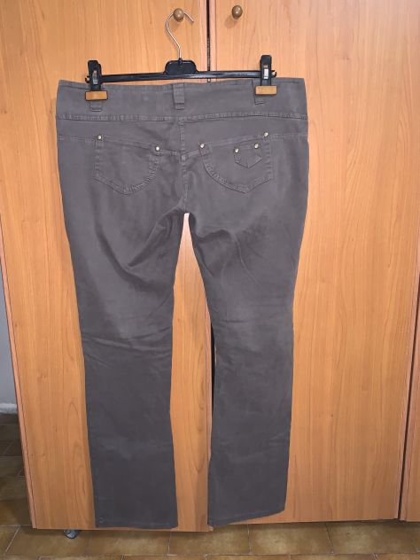 PANTALONI DA DONNA ELASTICIZZATI,VINTAGE,A VITA BASSA,MARRONE SCURO,CON 5 TASCHE - Foto 5