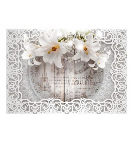 Fotomurale Adesivo Elegante Stile Legno Con 3 Fiori ARREDALACASA - Foto 2