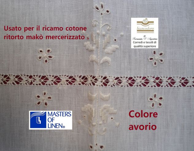 tovaglia centro tavolo lino ricamo a mano quadrato avorio - Foto 2