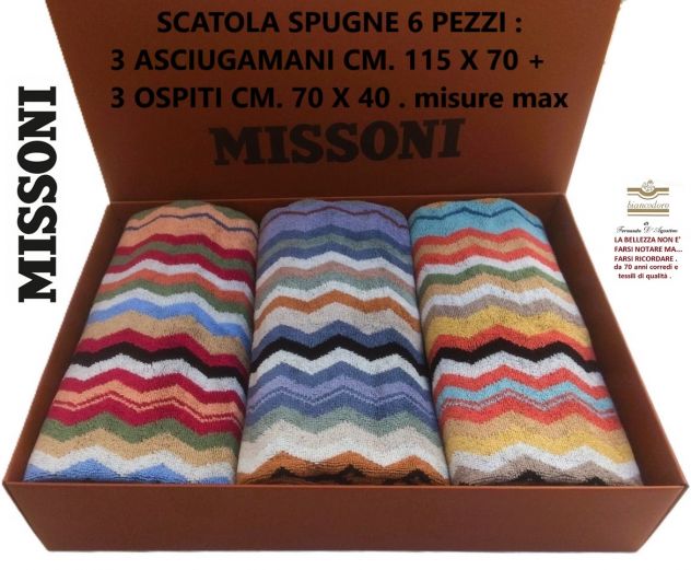 Set spugne MISSONI scatola 6 pezzi 3 asciugamani + 3 ospiti