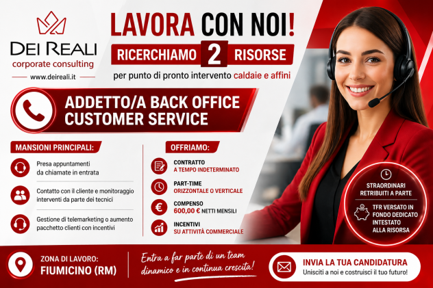 RICERCA PERSONALE – BACK OFFICE / CUSTOMER SERVICE - Fiumicino (RM)