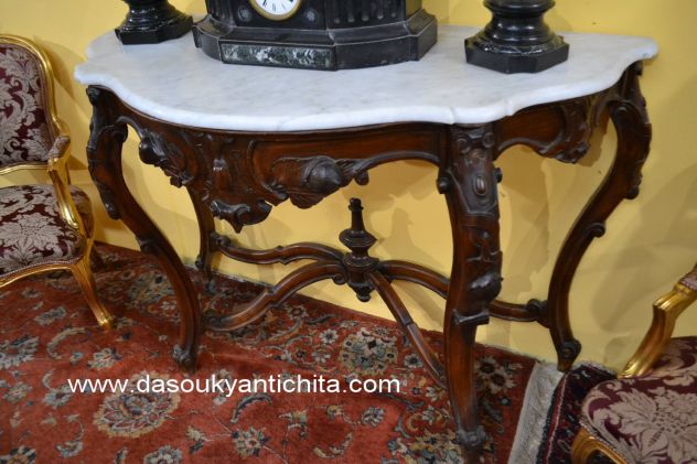 Console in noce con piano in marmo di Carrara stile Luigi Filippo del XX secolo - Foto 6