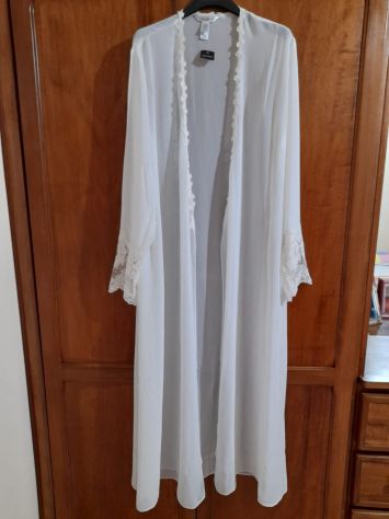 VESTAGLIA DA DONNA IN CHIFFON TRASPARENTE & SOTTOVESTE ABBINATA BIANCO PANNA S,M