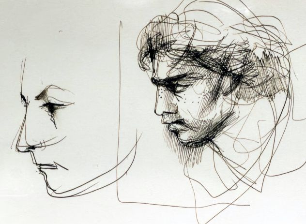 Romano Stefanelli pittore quadro disegno Volti - Foto 3