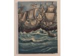 SPLENDIDO QUADRO AD OLIO "CARAVELLE NELLA TEMPESTA" PITTORE MEDIS 40X30CM.