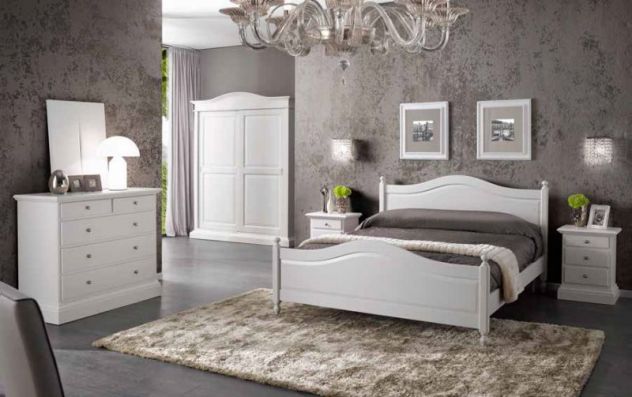 ARREDO CAMERA SHABBY LEGNO - LETTO MATRIMONIALE ARMADIO COMO' 2 COMODINI LACCATO